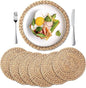 YANGQIHOME 6 Pack, Round Woven Placemats, Natural Water Hyacinth Wicker Place by YANGQIHOME