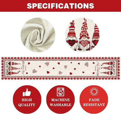 8 Pcs Gnomes Holiday Table Runner 72 Inches Long, Plaid Valentines Day St - Image 7