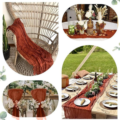 6 Pack Terracotta Cheesecloth Table Runner 10ft, Rustic Sheer Burnt Orange - Image 5