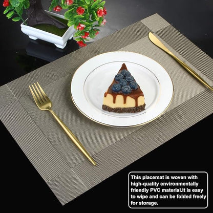 DACHUI Placemats, Heat-Resistant Placemats Stain Resistant Anti-Skid Washable PVC Table Mats Woven Vinyl (6pcs, Coffee-Cross)