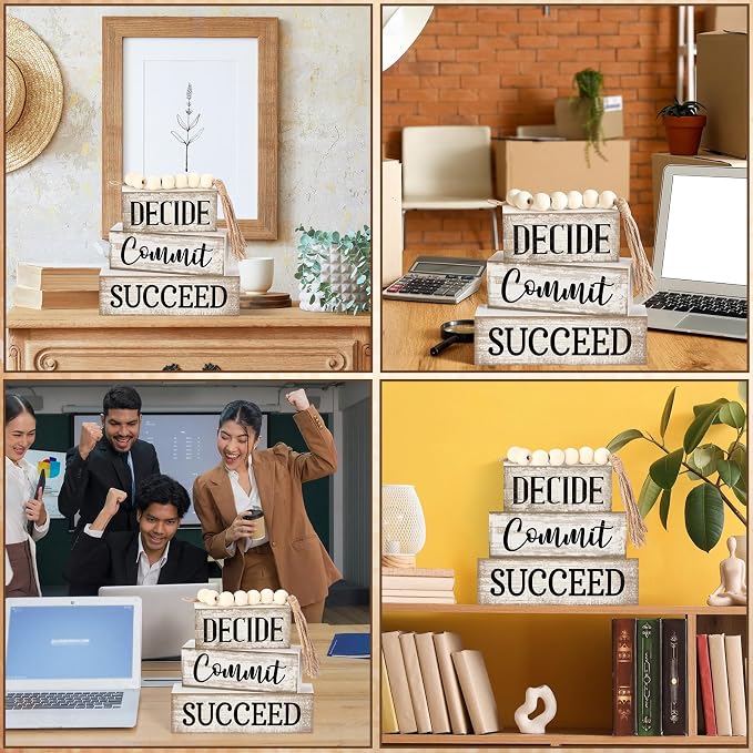 4 Pcs Inspirational Farmhouse Table Decor Rustic Motivational Wooden Stacked - Image 5