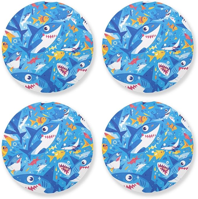 Ocean Shark Masco Absorbent Drink Coaster 4 Pcs Corkboard Placemats Kitchen Hot by KLL