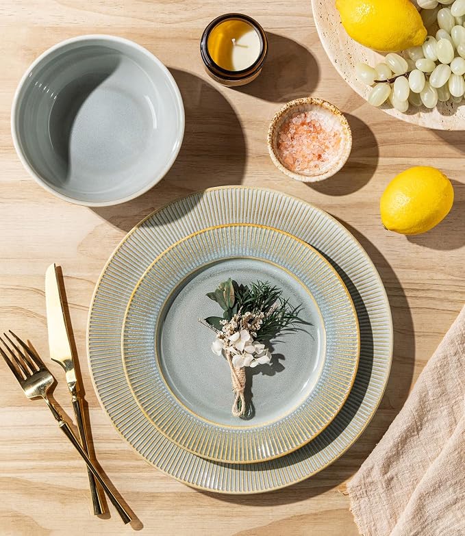 Ceramic Dinnerware Set for 4, 12-Piece Plates and Bowls Set | Lightweight - Image 3