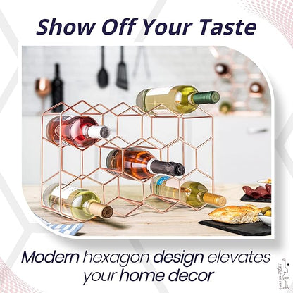 Gusto Nostro Countertop Wine Rack - 14 Bottle Freestanding Modern Metal Wine Rack - 3 Tier Tabletop Wine Holder Stand for Cabinet, Pantry Wine Bottle Storage - No Assembly Required (Small, Rose Gold)