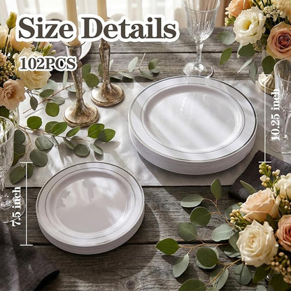 102 Pcs Silver Plastic Plates, Premium Silver Disposable Plates | Plastic - Image 4