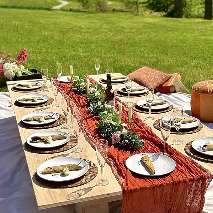 10 Pack Terracotta Cheesecloth Table Runners 35x120 Inch, 10FT Rustic Burnt - Image 7