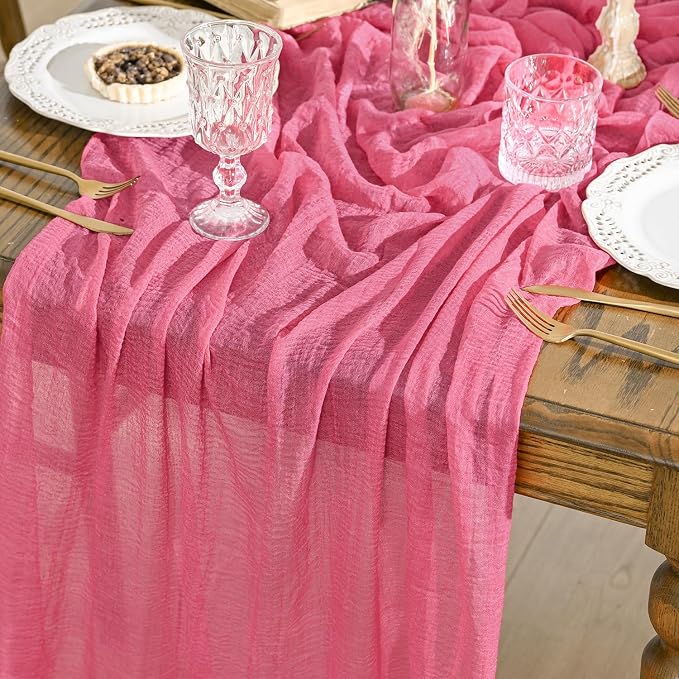 Artoid Mode Boho Cheesecloth Gauze Rose Red Wedding Table Runner, 120 Inch by ArtoidMode