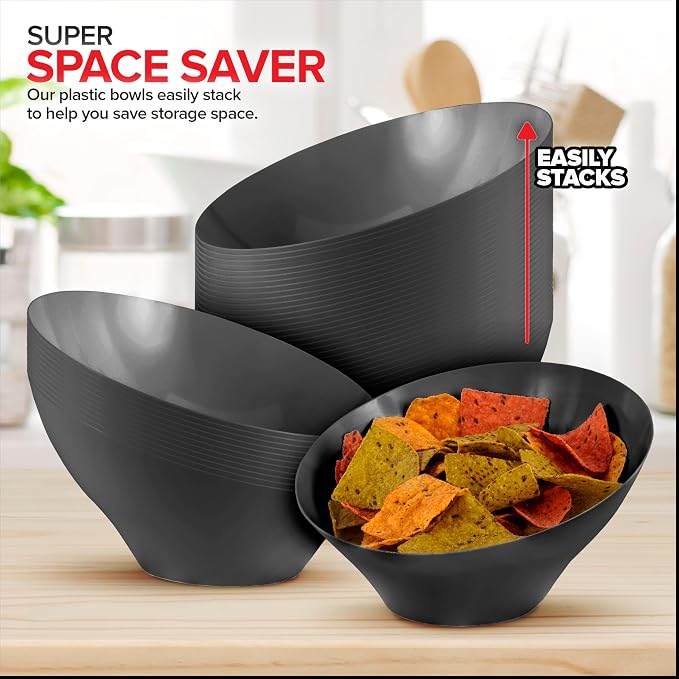 54oz Black Plastic Serving Bowls Large Disposable Snack Bowl Candy Dishes - Image 7