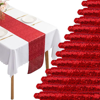 12 Packs 12 X 108 Inch Red Sequin Table Runner Glitter Dining Table Runner by Fivenl
