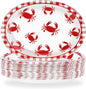 Grencian 50Pcs Crab Boil Oval Paper Plates 10"×12" Large Red Gingham Crab Party Plates Disposable Heavy Duty Summer Seafood Boil Party Supplies for BBQ Picnic Cookout Gathering Carnival Birthday Decor