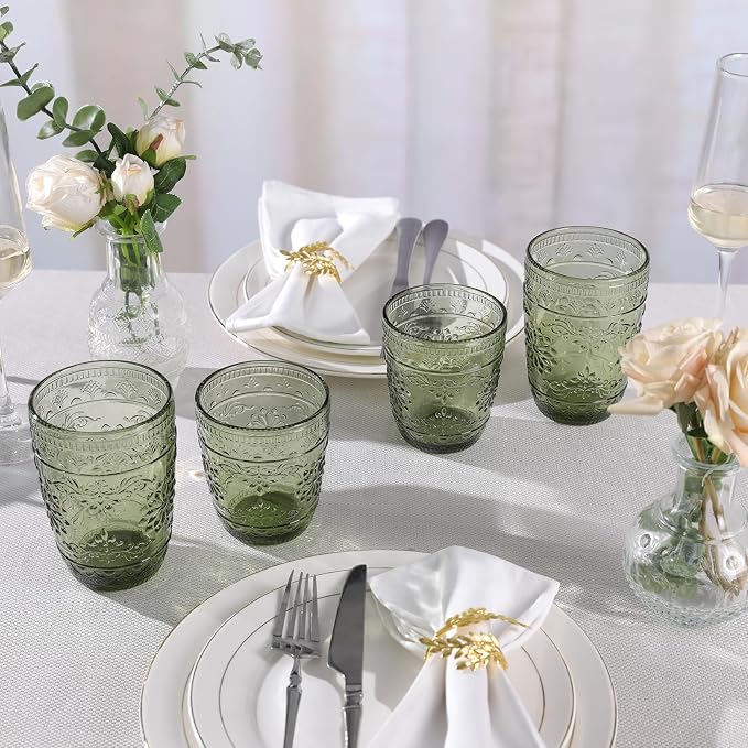 abrwyy Green Drinking Glasses, Vintage Glassware, 14oz Green Glass Cups | - Image 3