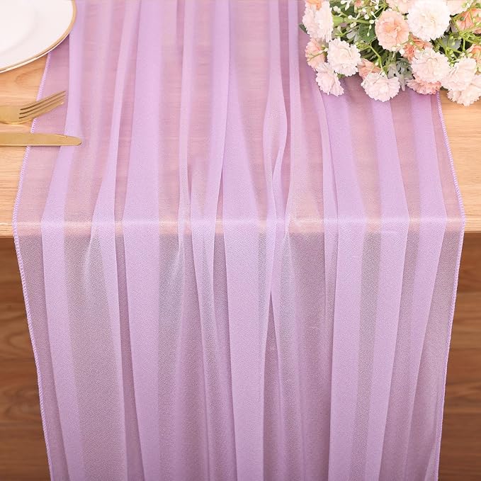 10FT Lavender Chiffon Table Runners 30x120 Inches Boho Fabric Sheer Table Runner by SAJOO