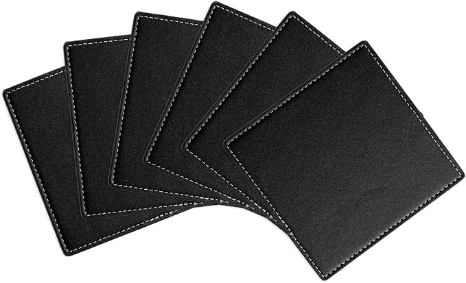 uxcell Square Drink Coasters Set of 6 White Stitched Dual Sided Non-Slip by uxcell