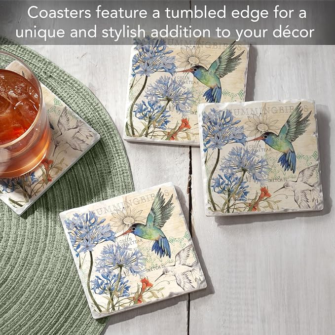 Thirstystone Hummingbird Study 4 Pack Tumbled Tile Stone Coasters | 4" Square - Image 2
