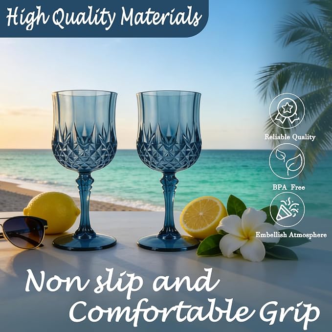24Pack Plastic Wine Glasses, 7oz Vintage Goblets - Image 3