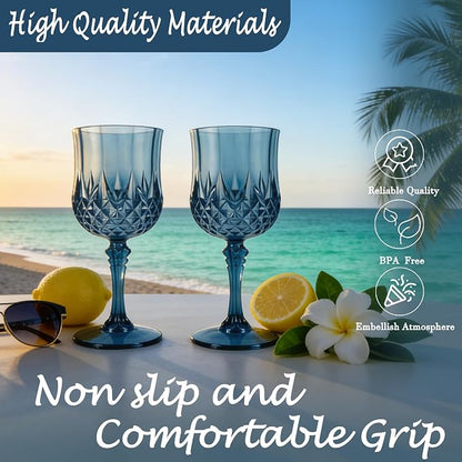 12Pack Plastic Wine Glasses, 7oz Vintage Goblets - Image 3