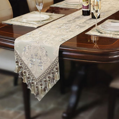 Loom and Mill Luxury Jacquard Table Runner 60 Inches Long, Light Apricot | - Image 7