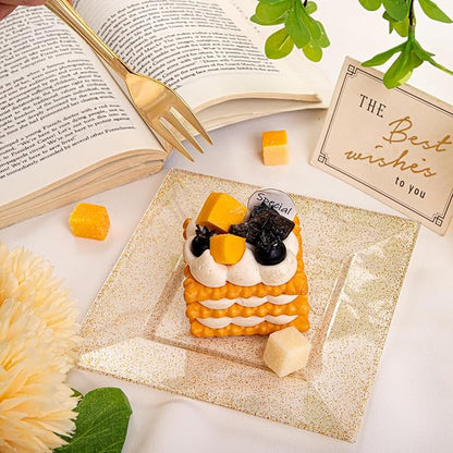 supernal 200pcs 6" Gold Dessert Plates Glitter with 5.7" Plastic Forks,Disposable Square Plates for 100 Guests,Party Plastic Salad Plate Appetizer Square Plates Suit for Party, Wedding