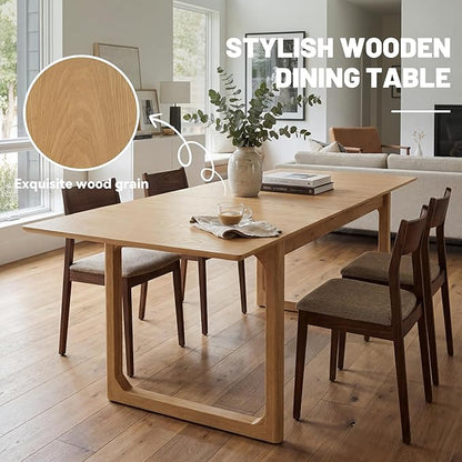 HNY Extendable Wood Dining Table for 4-8, 71" Inch Modern Rectangular Kitchen Tables with Wooden Base Farmhouse Dinner Table for Dining Room, Living Room, Home, Natural Oak