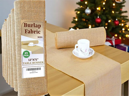 MDS® Pack of 25 Natural Burlap Table Runner, 12 x 72 Inch, Jute Vintage Rustic by MDS