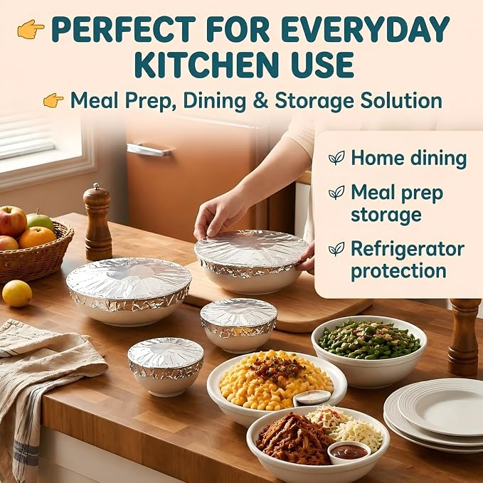 Reusable Aluminum Foil Food Covers Elastic Insulated Bowl Lids 10 Inches | - Image 4