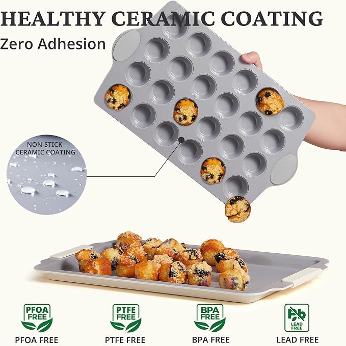 BRONYPRO 24-Cup Non Toxic Nonstick Ceramic Mini Muffin Pan & Cupcake Tin - Image 2