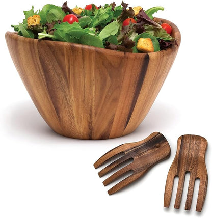 Acacia Wave Bowl with Salad Hands - Image 2