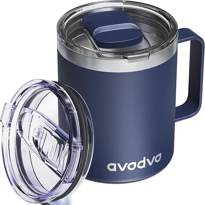 12oz Insulated Coffee Mug with Lid – Includes Two Lids, Stainless Steel Coffee by avodvo