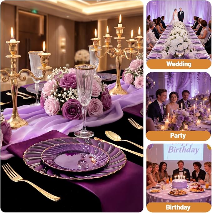 YOUBET 125PCS Clear Purple Plastic Plates - Image 5