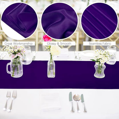 Aneco Satin 12 Pack Table Runner 12 x 108 Inch Dark Purple Long Wedding Satin - Image 3