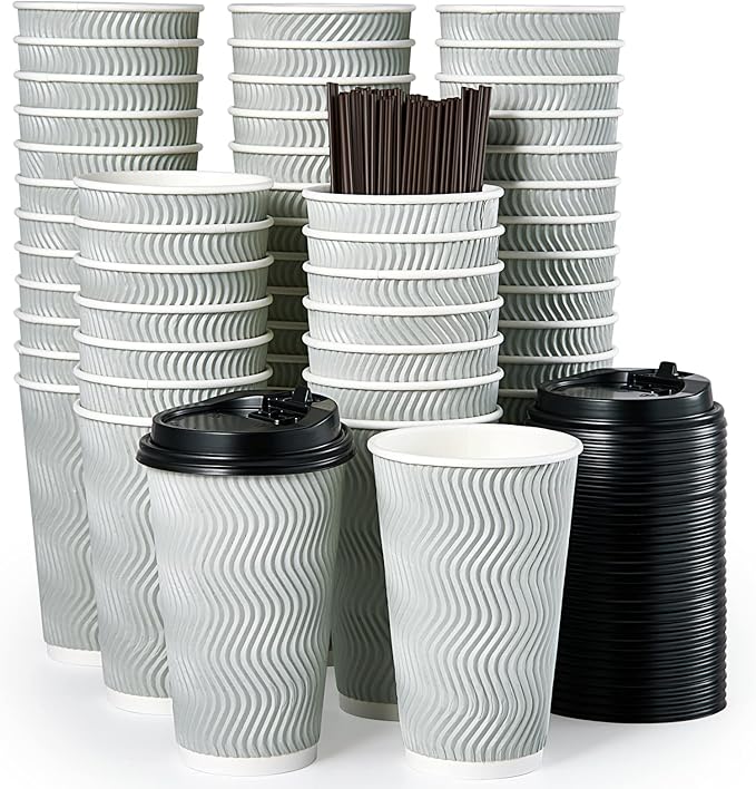 MUCHII 16 oz Coffee Cups, Lids and Straws Included, Hot Cold Beverage, Party by MUCHII