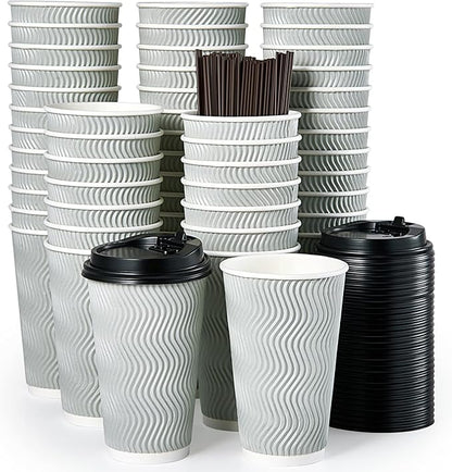 MUCHII 16 oz Coffee Cups, Lids and Straws Included, Hot Cold Beverage, Party by MUCHII