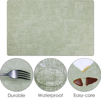Placemats Set of 6 Faux Leather Heat Resistant Tables Mats Waterproof Oilproof Wipeable Reversible Anti-Slip Place Mats for Kitchen/Dining/Party/Outdoor 11.8" x 16.9", Light Green
