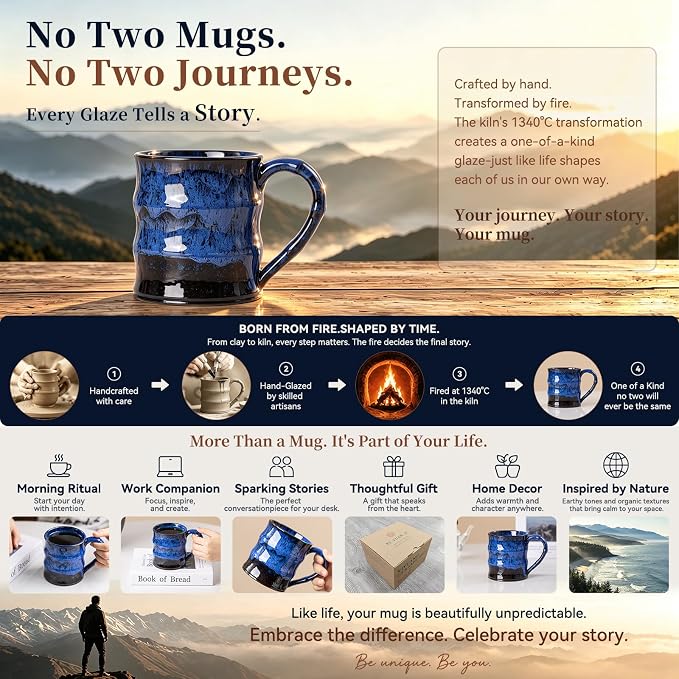 Midnight Blue Ceramic Coffee Mug 15oz - Image 5