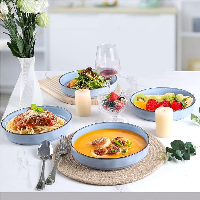 LIANYU Pasta Bowls Set of 4, 8.25’’ Wide Shallow Salad Serving Plate | - Image 4