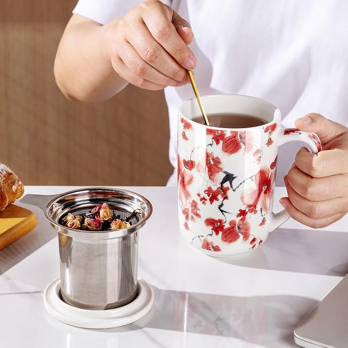 AmorArc Tea Cup With Infuser and Lid, 18oz Loose Leaf Tea Mug With Steeper | - Image 6