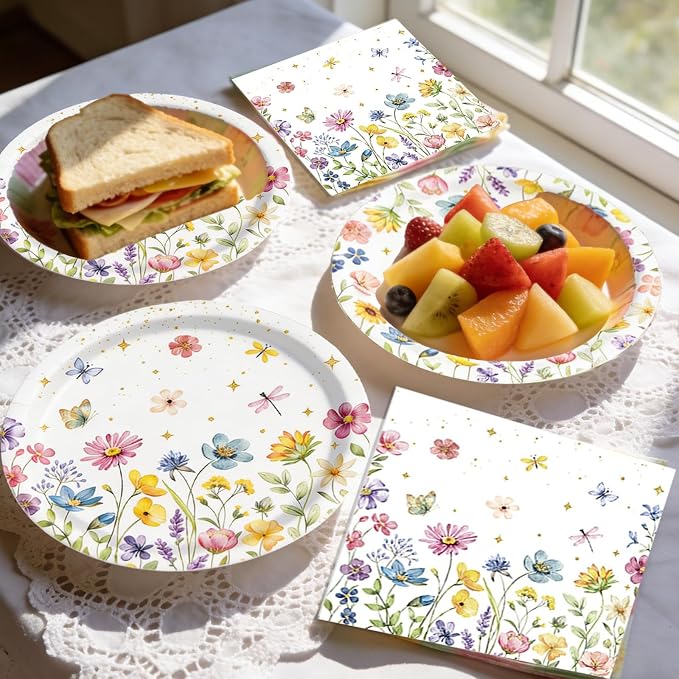 40 Pcs Spring Wildflower Plates and Napkins Sets-Disposable Floral Paper Plates - Image 6
