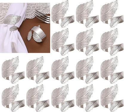 Silver Napkin Rings Set of 50, Metal Leaf Napkin Ring Silver Cloth Holders Bulk by MagicRealForBetterLife