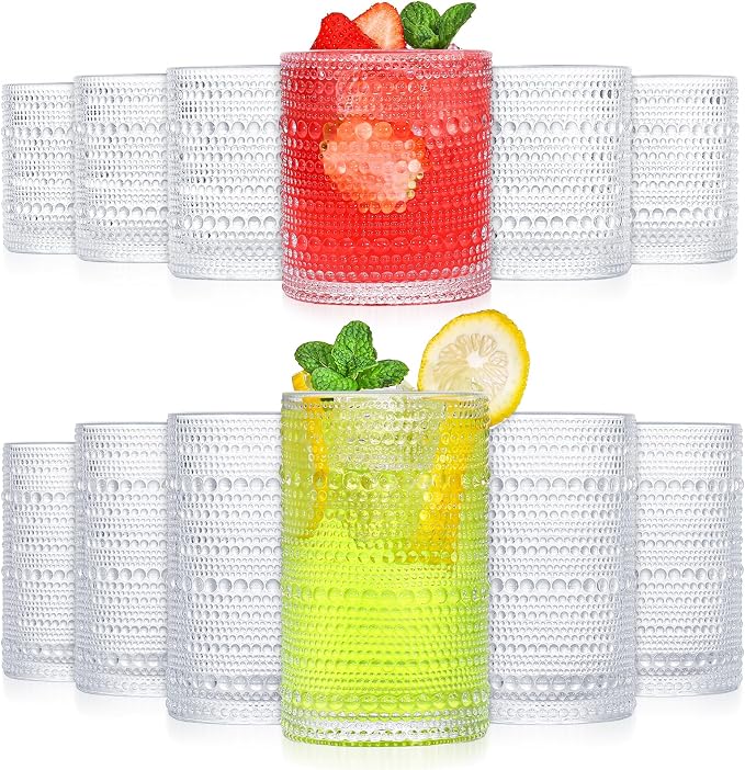 Vintage Hobnail Glasses Drinking Set of 12, 12 oz Highball Glasses & 10 oz by Unknown