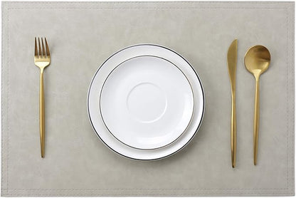 Waterproof PU Placemats, Faux Leather Dining Table Mat, Set of 4, Easy to Wipe Off Scrub Vinyl Mat, Heat & Stain Resistant for Office Conference Table, Home Decor G Parchment White