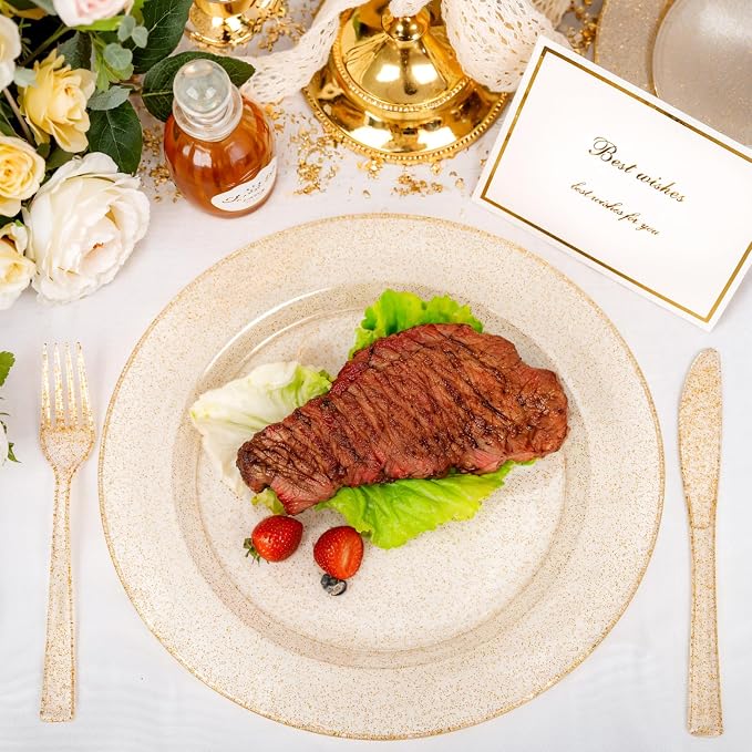 200 Pcs Gold Glitter Plastic Plates - Image 9
