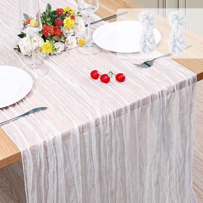 2 Pieces Cheesecloth Table Runner 35 x 118 inch Boho Gauze Table Runner Rustic by Home