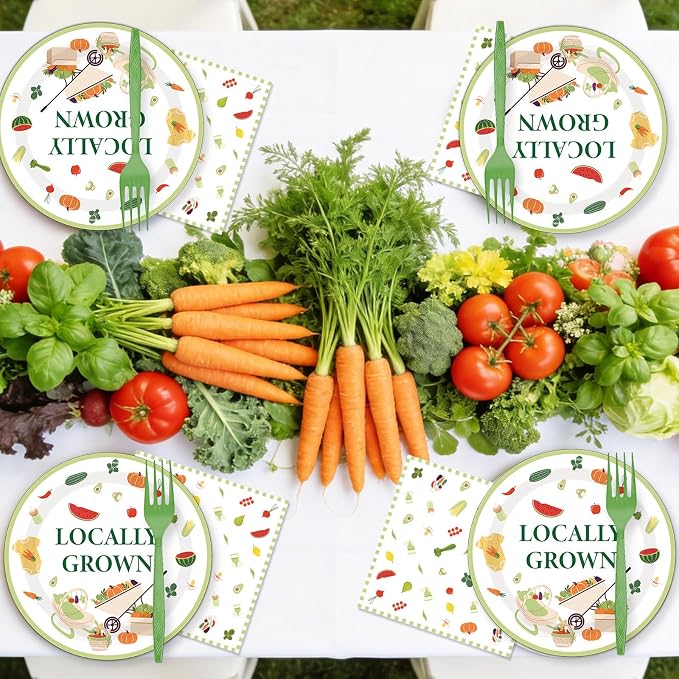 EUOYUFO 96Pcs Locally Grown Baby Shower Paper Plates Napkins Forks Locally - Image 5