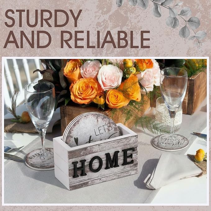 Queekay Coasters Set of 6 House Warming Gifts New Home Wooden Farmhouse Drink - Image 6