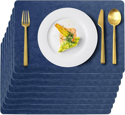 Vinyl Placemats Set of 8 Faux Leather 100% Waterproof Wipeable Washable Place Mats Heat Resistant Easy Clean Non-Slip Table Mats for Indoor Outdoor. (8,Blue)