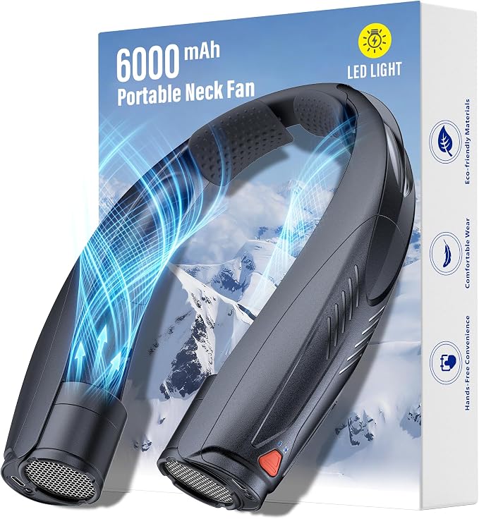 Portable Neck Fan with Reading Light, 6000mAh USB-C Rechargeable Hands Free Fan by Gentsvip