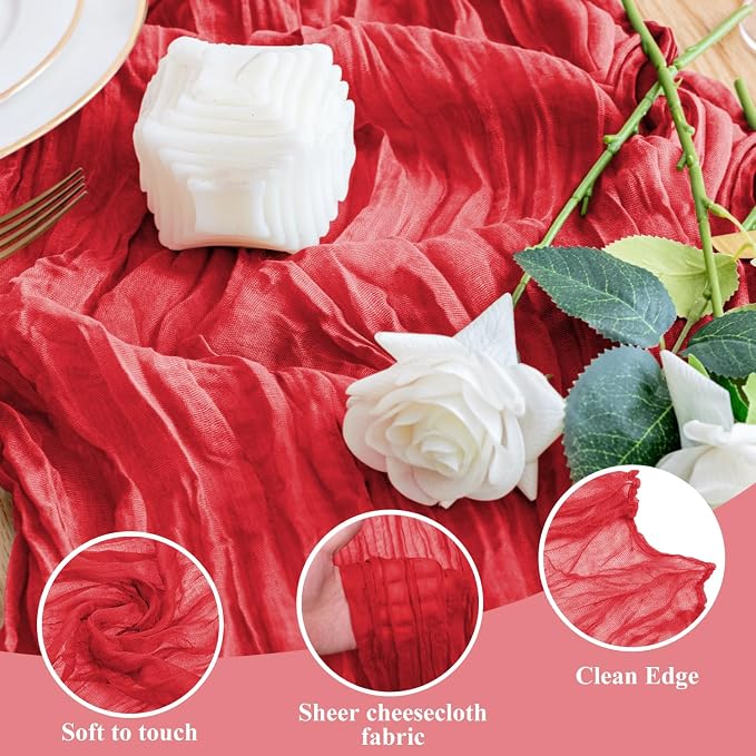Cheesecloth Table Runner Red 10FT Boho Gauze Runner, 6 Pack | 120 Inch Cheese - Image 3