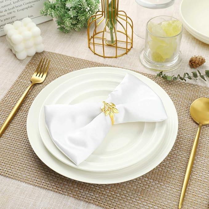 Gold Napkin Rings Set of 24, Shiny Zinc Alloy, Durable Polished Leaf Shaped - Image 8