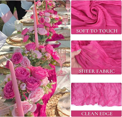 3 Pack Hot Pink Cheesecloth Table Runner 35x120inch, Semi Sheer Fuschia Cheese - Image 2