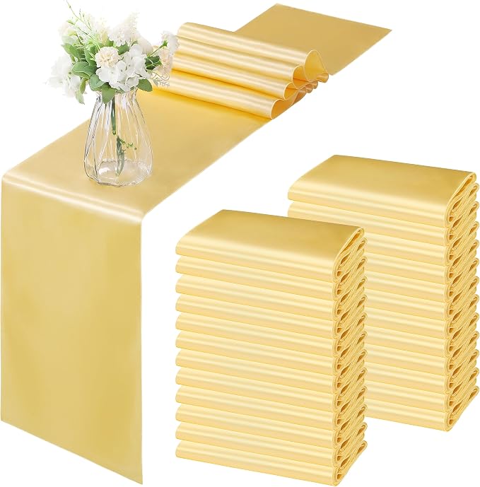 Horbaunal 2 Pack Light Gold Satin Table Runner 12 x 108 Inch | Smooth Table by Horbaunal